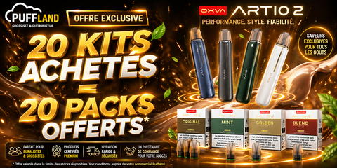 OFFRE D'IMPLANTATION ARTIO 2 OXVA KITS + CARTOUCHES 2ML 18MG offre implantation Puff Land