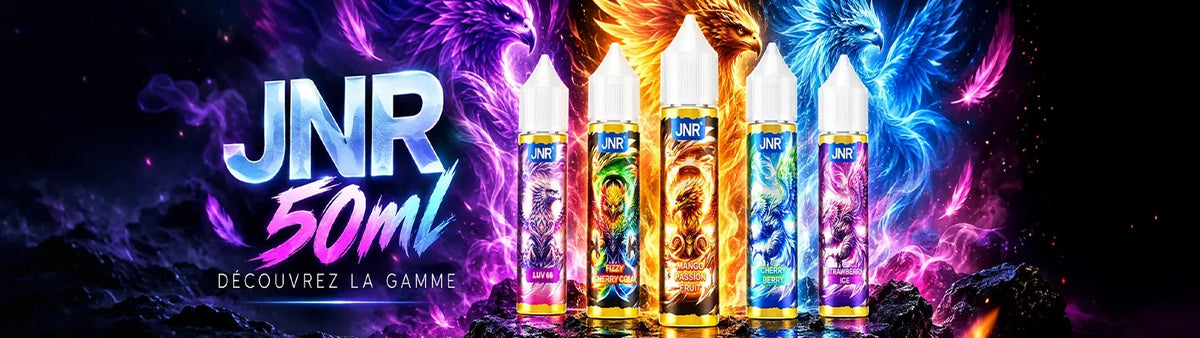 E-liquides JNR 50 ml : découvrez la gamme (Luv 66, Fizzy Cherry Cola, Mango Passion Fruit, Cherry Berry, Strawberry Ice)