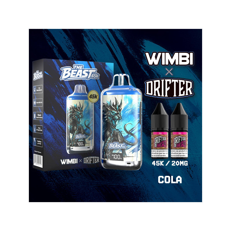 Kit The Beast 45K Glacial Warden + 2 e-liquides 10 ml 20 mg – Wimbi x Drifter