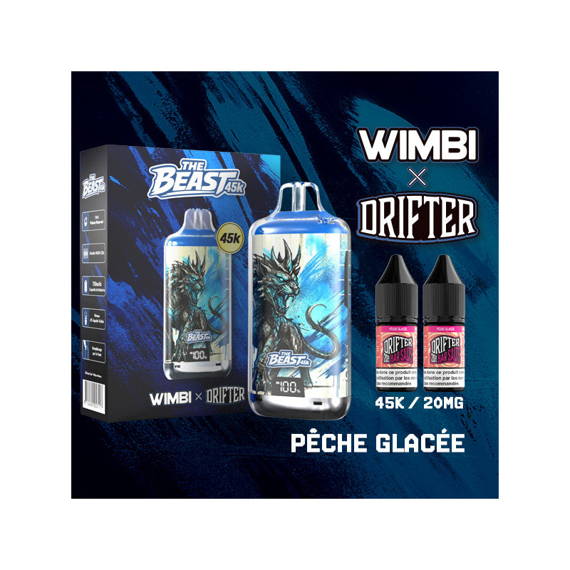 Kit The Beast 45K Glacial Warden + 2 e-liquides 10 ml 20 mg – Wimbi x Drifter