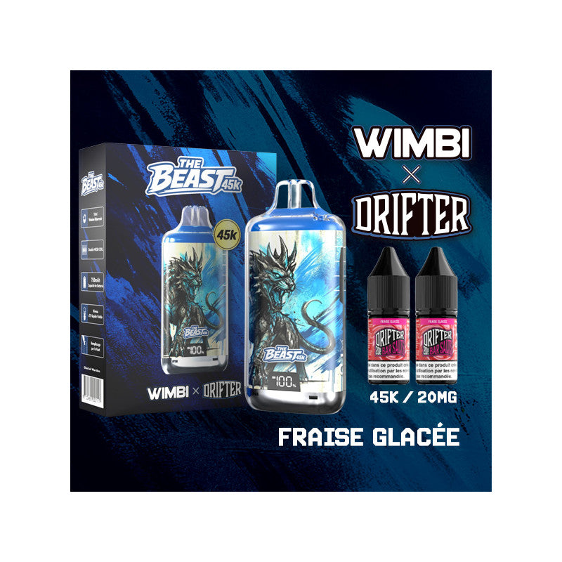 Kit The Beast 45K Glacial Warden + 2 e-liquides 10 ml 20 mg – Wimbi x Drifter