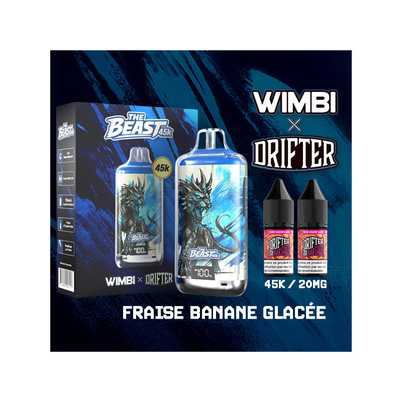 Kit The Beast 45K Glacial Warden + 2 e-liquides 10 ml 20 mg – Wimbi x Drifter