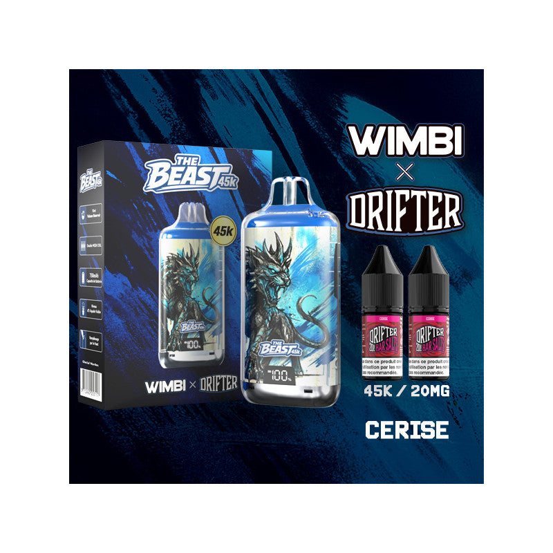 Kit The Beast 45K Glacial Warden + 2 e-liquides 10 ml 20 mg – Wimbi x Drifter