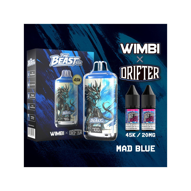 Kit The Beast 45K Glacial Warden + 2 e-liquides 10 ml 20 mg – Wimbi x Drifter