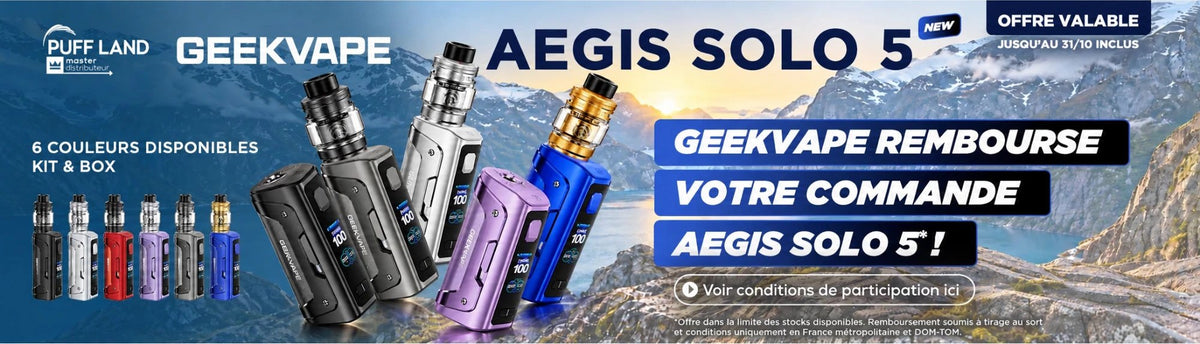 Geekvape Aegis Solo 5, kit et box en 6 couleurs : Geekvape rembourse votre commande