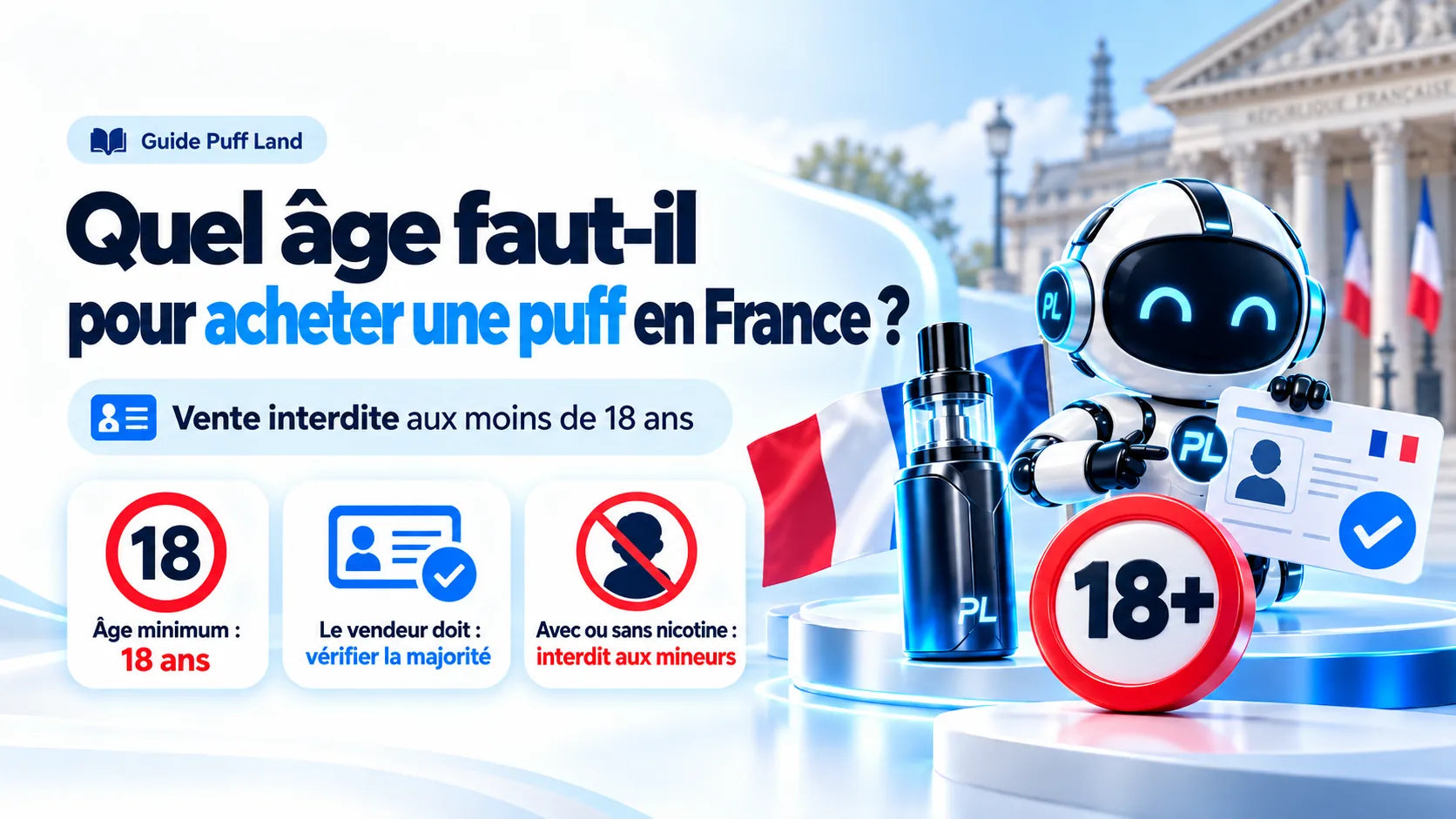 Guide illustré sur l’âge minimum de 18 ans pour l’achat de produits du vapotage