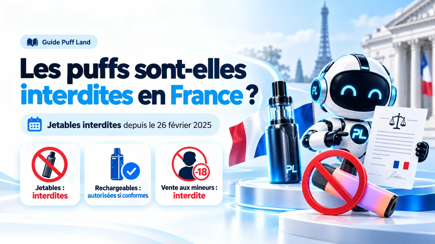 Illustration du guide sur les puffs jetables et leur interdiction en France