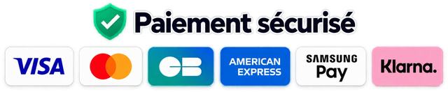 Paiement sécurisé — Visa, Mastercard, CB, American Express, Samsung Pay et Klarna